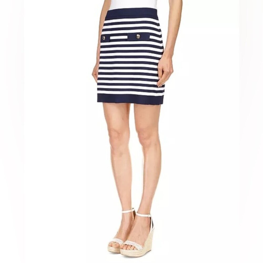 NWT MICHAEL MICHAEL KORS Striped Pull On Mini Skirt decorative flap pockets